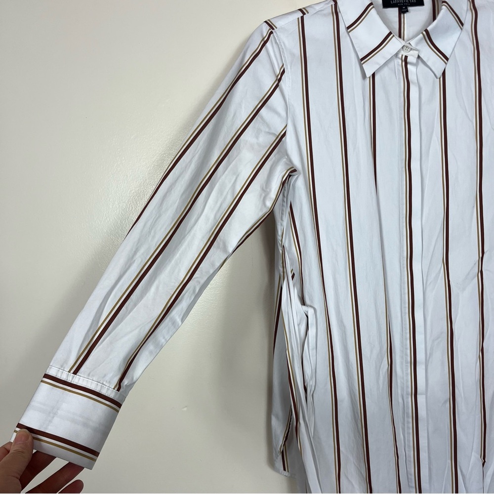 Lafayette 148 Cotton Poplin Button Up Shirt Medium Preppy Academia Career White - Picture 4 of 8